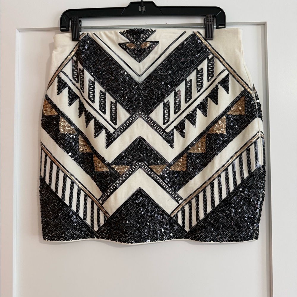 Express Black and Gold Sequin Mini Skirt